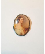 Vintage Medallion Shape Brooch Victorian Woman motif Signed Western Germany - $83.24 CAD