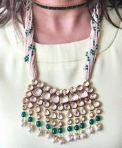 VeroniQ Trends-Indian Rani Haar Style in Pearls,Kundan/Polki Necklace,Emeralds - £59.31 GBP
