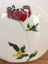 Vtg Barbara Baatz Handpainted Ikebana Poppy Signed Ceramic Wide Oval Flower Vase - £63.20 GBP