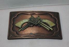 2 Crossed Pistols W/Mother Of Pearl Inlay Handle Brass Belt Buckle; Unbr... - £15.79 GBP
