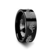 Dinosaur Triceratops Prehistoric Paleo Engraved Flat Black Tungsten Ring - 10mm - $249.99