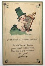 St. Patrick&#39;s Day Greetings Top of the Morning Antique PC Baby Harp Gibson - £8.97 GBP