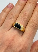 925 STERLING SILVER GOLD PLATED BLACK AGATE &amp; DIAMOND RING SIZE 8 - £76.57 GBP