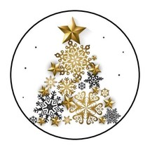 30 Gold &amp; Black Snowflake Christmas Envelope Seals Labels Stickers 1.5&quot; Round - £5.93 GBP