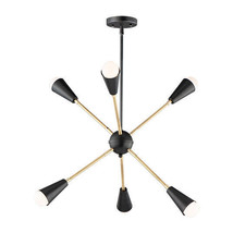 Modern Brass Sputnik Chandelier 6 Matte Black Arm Decorative Unique Light  - £118.41 GBP
