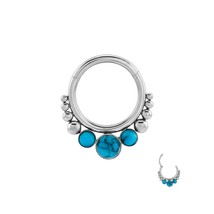 Stainless Steel Septum Clicker with Turquoise Crystals - £11.76 GBP