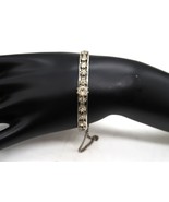 Vtg Silver Tone Rhinestones Prong Setting Hinged Cuff Bracelet Safety Chain - $40.83 CAD