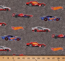 Cotton Hot Wheels Cars Logos Racecars on Gray Fabric Print by the Yard D467.61 - £10.23 GBP