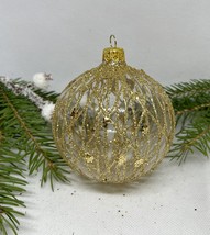 Transparent with gold glitter glass ball Christmas ornament, XMAS decoration - £10.19 GBP