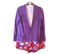 Small Open Cardigan LuLaRoe Purple Pink Hearts Houndstooth Check Valentines - $20.53