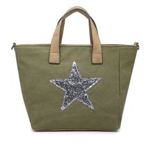 Silver Star Canvas Handbag - Khaki Green - $25.88