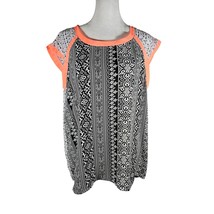 Cato Women&#39;s Top Blouse Black White Orange Trim Size M - $16.99