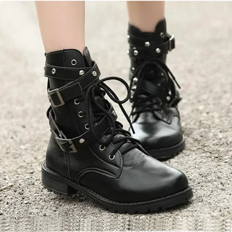 New Buckle Winter Motorcycle Boots Women British Style Ankle Boots Gothic Punk L - £36.71 GBP