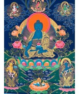 Hand-painted Medicine Buddha Tibetan Thangka Art on Canvas,  22 x 30-Inch - $232.00
