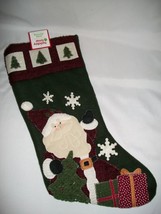 Green Santa Fleece Christmas Tree Snowflake Stocking Country Holiday Orn... - $24.99