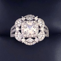 3.50 Ct Princess LC Moissanite Cluster Engagement Ring 14K White Gold Plated - £80.87 GBP