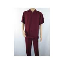 Men INSERCH 2pc Walking Leisure Suit Shirt Pants Set Short Sleeves 9356 Burgundy image 7