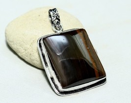 1.8&quot; Solid 925 Silver Natural Iron Tiger&#39;s Eye Gemstone Handmade Pendant Jewelry - £4.03 GBP