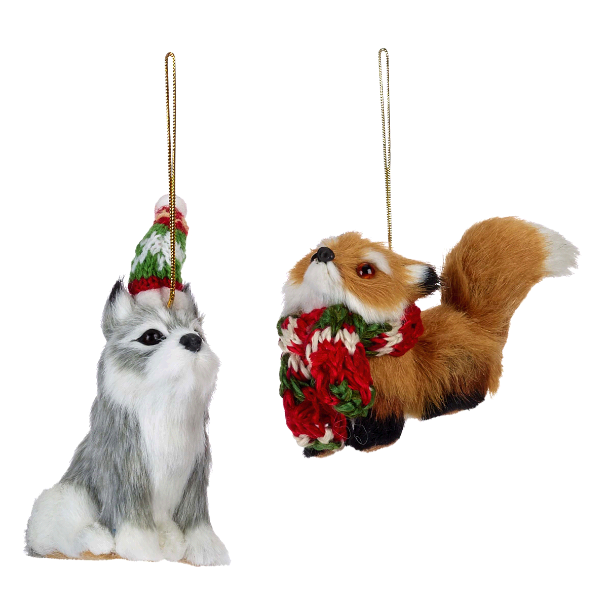 Ornament Fur Animals Fox/Dog,2 assorted SHIPS IN 24 HOURS - MJ - $19.88