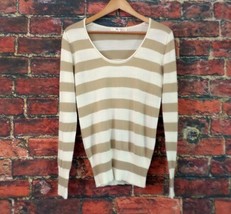Old Navy Women&#39;s Light-Weight Sweater M Cream Beige Stripe Scoop Neck Wo... - £10.12 GBP