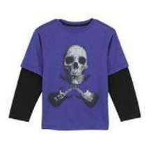 Boys Shirt Halloween Route 66 Purple Black Skull &amp; Bones Long Sleeve Cre... - £9.34 GBP