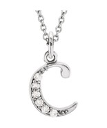 14k White Gold 0.03ct Diamond 0.44&quot; Letter C Pendant 16&quot; Initial Necklace - $8,291.53 MXN