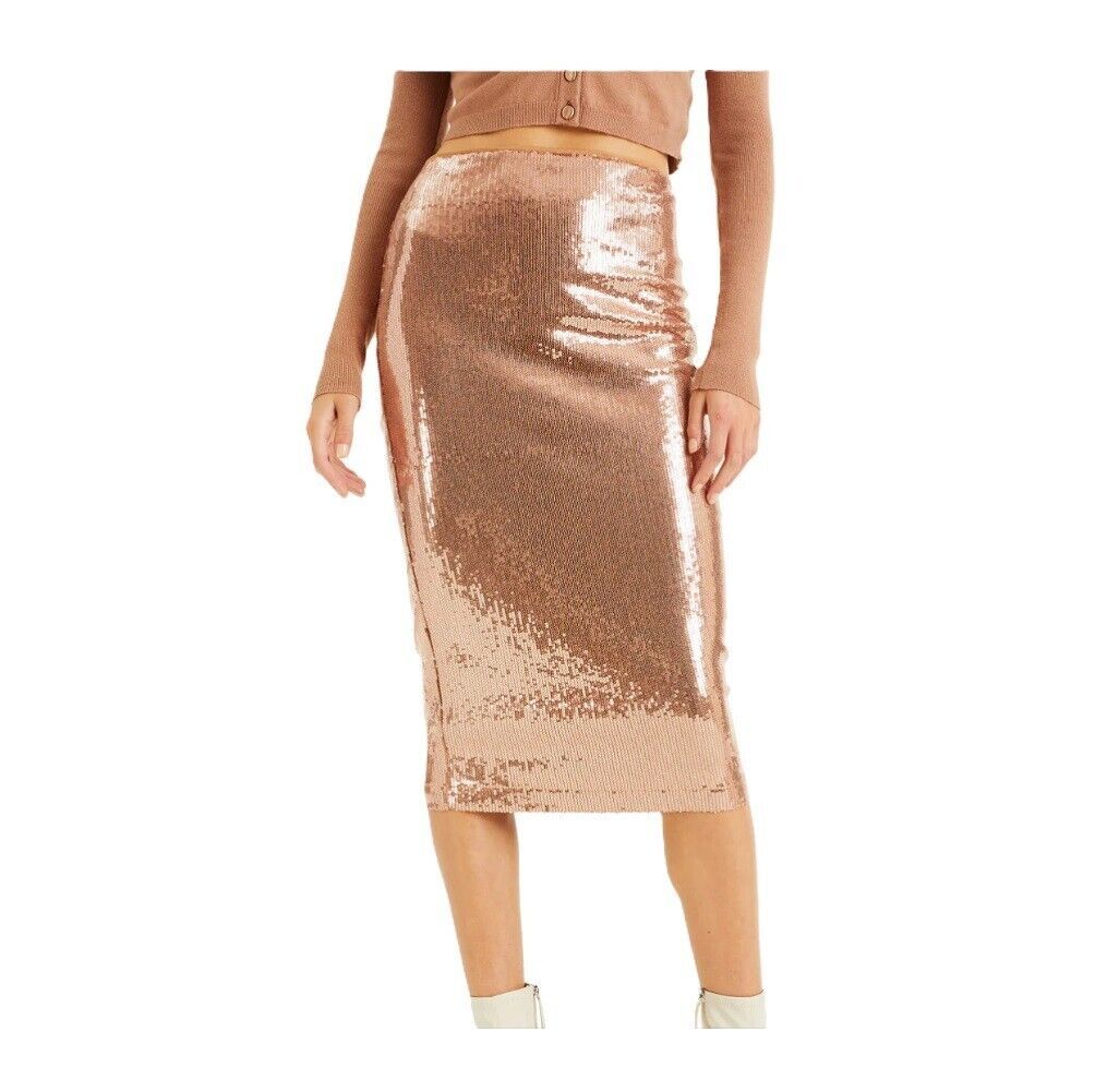 Culpos x INC Womens XS Nude Sequined Lined Pencil Midi Skirt NWT AT46 - $44.09