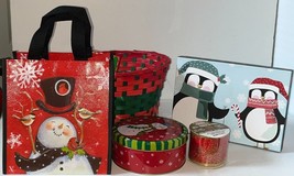 Lot of Christmas Gift/Storage Box, Tin Box, Reusable Tote Bags, Basket &amp;... - $26.00