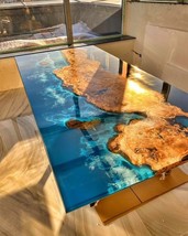 Beach Theme Custom Handmade Epoxy Olive Wood Table – Coastal-Inspired Dining, Co - £288.91 GBP+