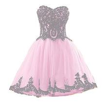 Kivary Short Pink Tulle Vintage Black Lace Gothic Prom Homecoming Cocktail Party - £85.68 GBP