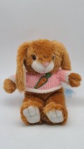 Bunny Rabbit w/Pink Sweater CARROT 9&quot; Soft Plush Kids of America CLEAN  - £9.34 GBP