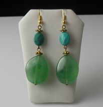 Blue /Green Dangle Gold-Tone Hook Earrings 3" Long - $15.99