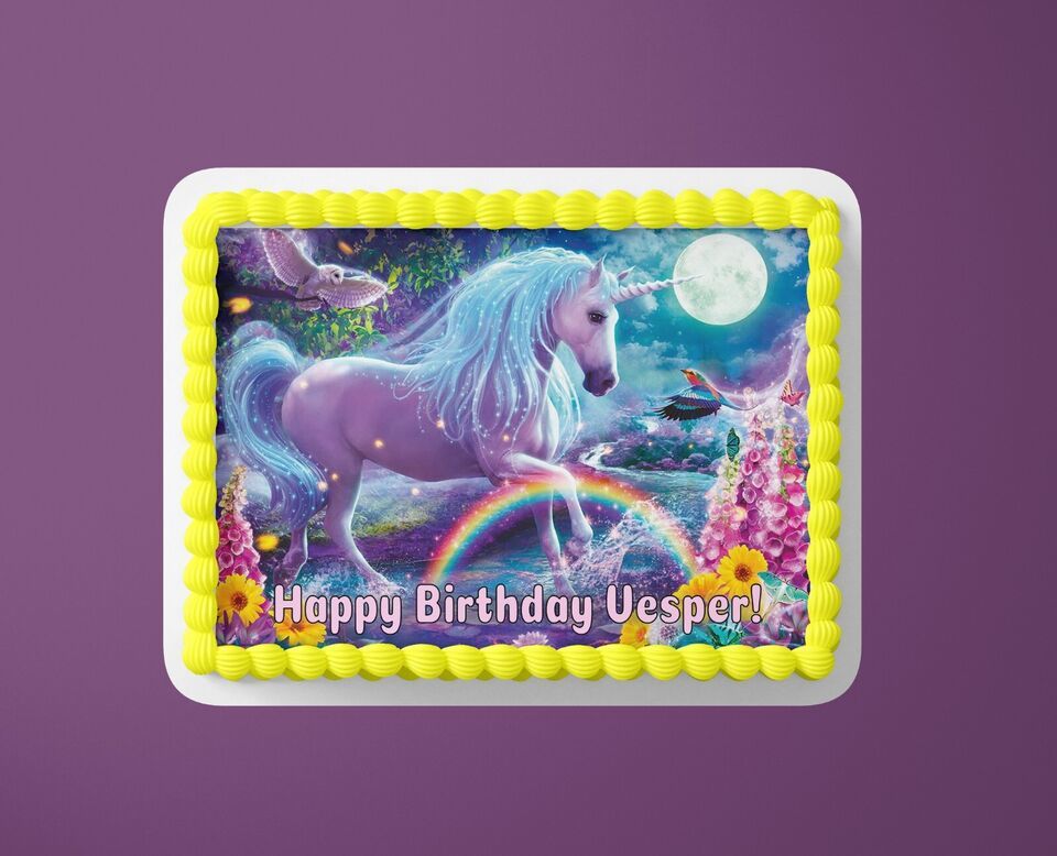 Unicorn Birthday 1/4 topper edible - $9.89