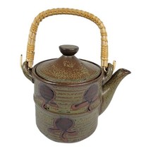 Vintage Pottery Made in Japan Oriental Asian Stoneware Teapot Bamboo Handle - £44.67 GBP