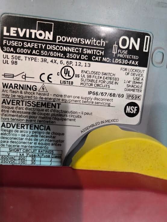 Leviton LDS30-FAX Fused Powerswitch Safety Disconnect Switch 30A 600V NEW  $175 Item image 3