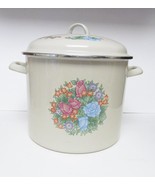 Vintage Floral Enamelware Cooking Pot with Lid Canning-Sauces 10&quot; x11&quot; - £29.23 GBP