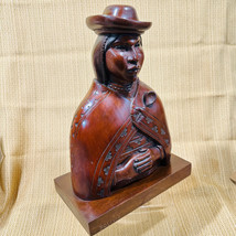 Bolivian Wooden Bust of an Aymara Woman Cholita Unmarried Folk Art Unsigned - $74.20