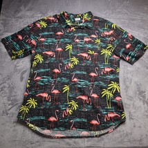 Carbon Flamingo Shirt XL Black Short Sleeve Button Up Casual Classic Fit Men - £20.22 GBP