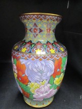 Vintage Chinese Cloisonne Chrysanthemum floral vase 9&quot; - £115.10 GBP
