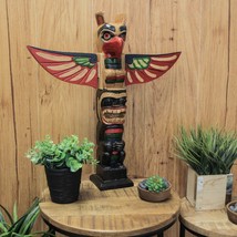 Handcrafted Northwest Coast Style Eagle Totem Pole Sculpture 20 Inches Tall - £31.65 GBP