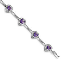 Silver  Amethyst and Clear CZ Heart Bracelet QX452AM - £167.93 GBP