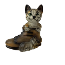 Cat in Boot Kitten Below Otagiri Brown Porcelain 6” By OMC Taiwan Vintag... - £13.98 GBP