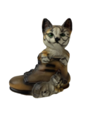 Cat in Boot Kitten Below Otagiri Brown Porcelain 6” By OMC Taiwan Vintag... - $16.66