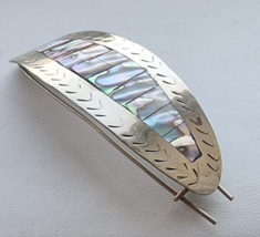 Alpaca Mexico Silver Mother Of Pearl Hair Abalone Hair Clip Barrette - £37.46 GBP