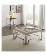 Damien Cocktail Ottoman, Beige Fabric &amp; Champagne Finish - $8,117.72 MXN