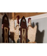 Chicken/Barn Farm Wood 4 Panel Folding TableTop Screen Tender Heart Trea... - $17.72