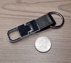 Silver-Toned Metal and Black Leather Keyring Keychain - £5.48 GBP