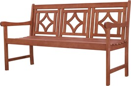 Vifah Versailles Diamond Rustic Eucalyptus Wooden Bench for 3 Seater in Entry - £295.96 GBP