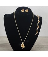 AVON Gold Colored Rose Necklace / Brooch, Bracelet &amp; Earring Set - £26.74 GBP