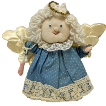 Vintage Handmade Fabric and Yarn 10&quot; Angel Christmas Tree Topper MCM - £13.11 GBP